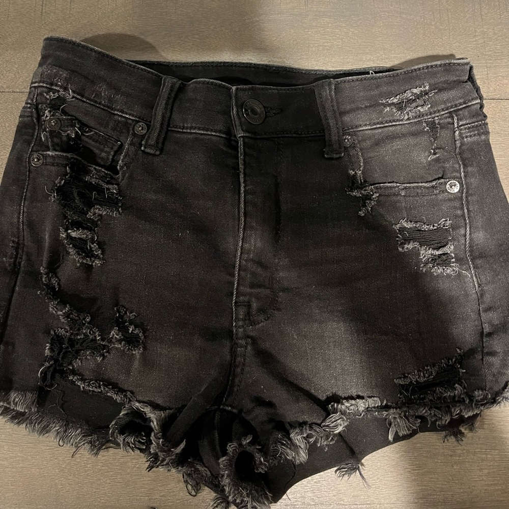 American eagle black denim ripped jean shorts size 4